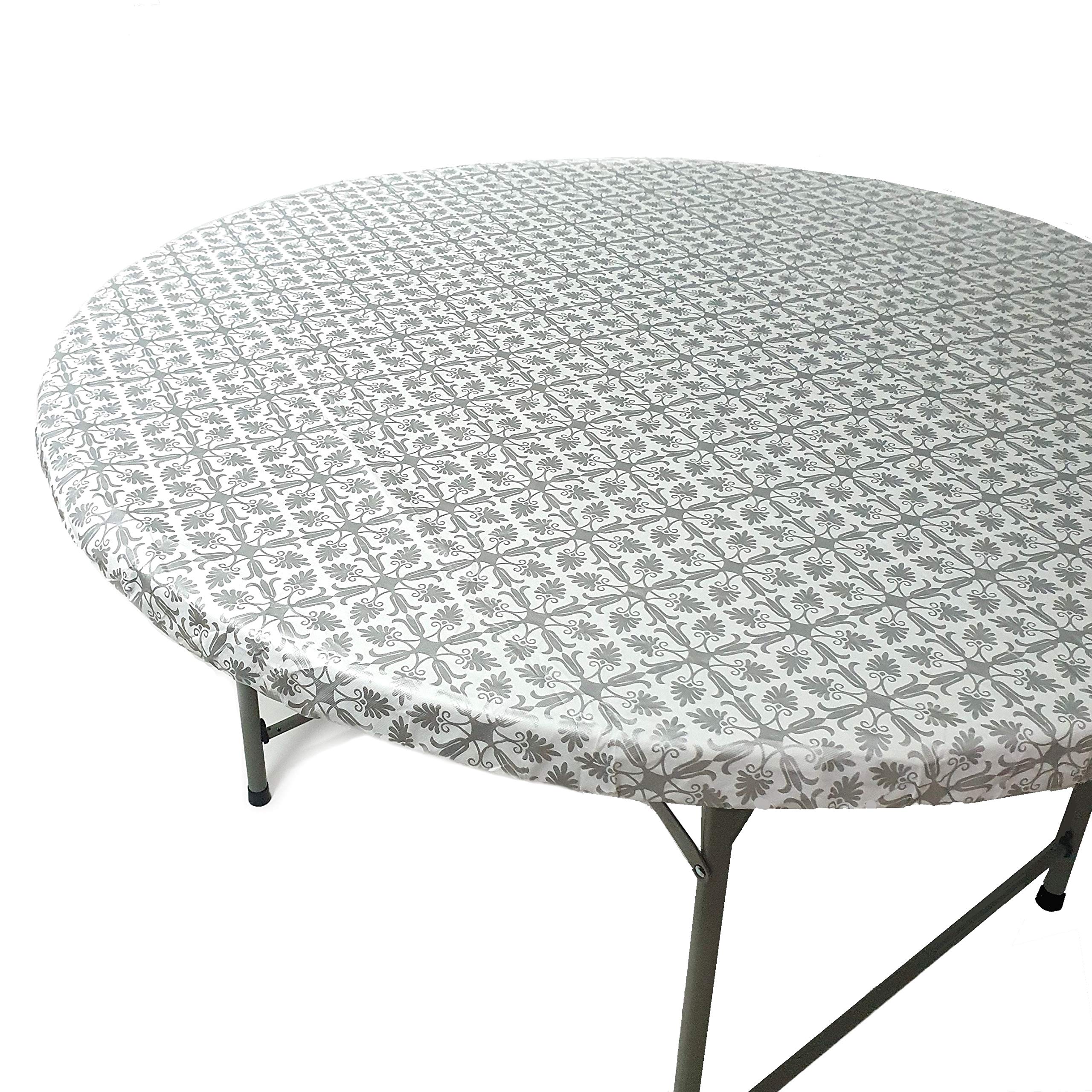 Toptablecloth Fits Tables Up To 31' To 36' Inch Round Tablecloth Elastic Silver Pattern Small Tablecover Outdoor Plastic Elast