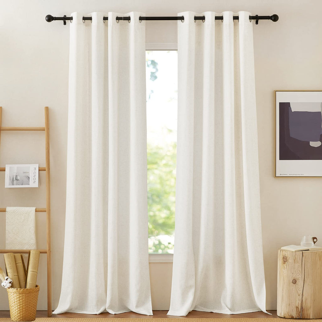 Nicetown Linen Burlap Curtains Extra Long 120 Inch, Grommet Privacy With Light Filtering Semi Sheer Curtains & Drapes Linen Blen