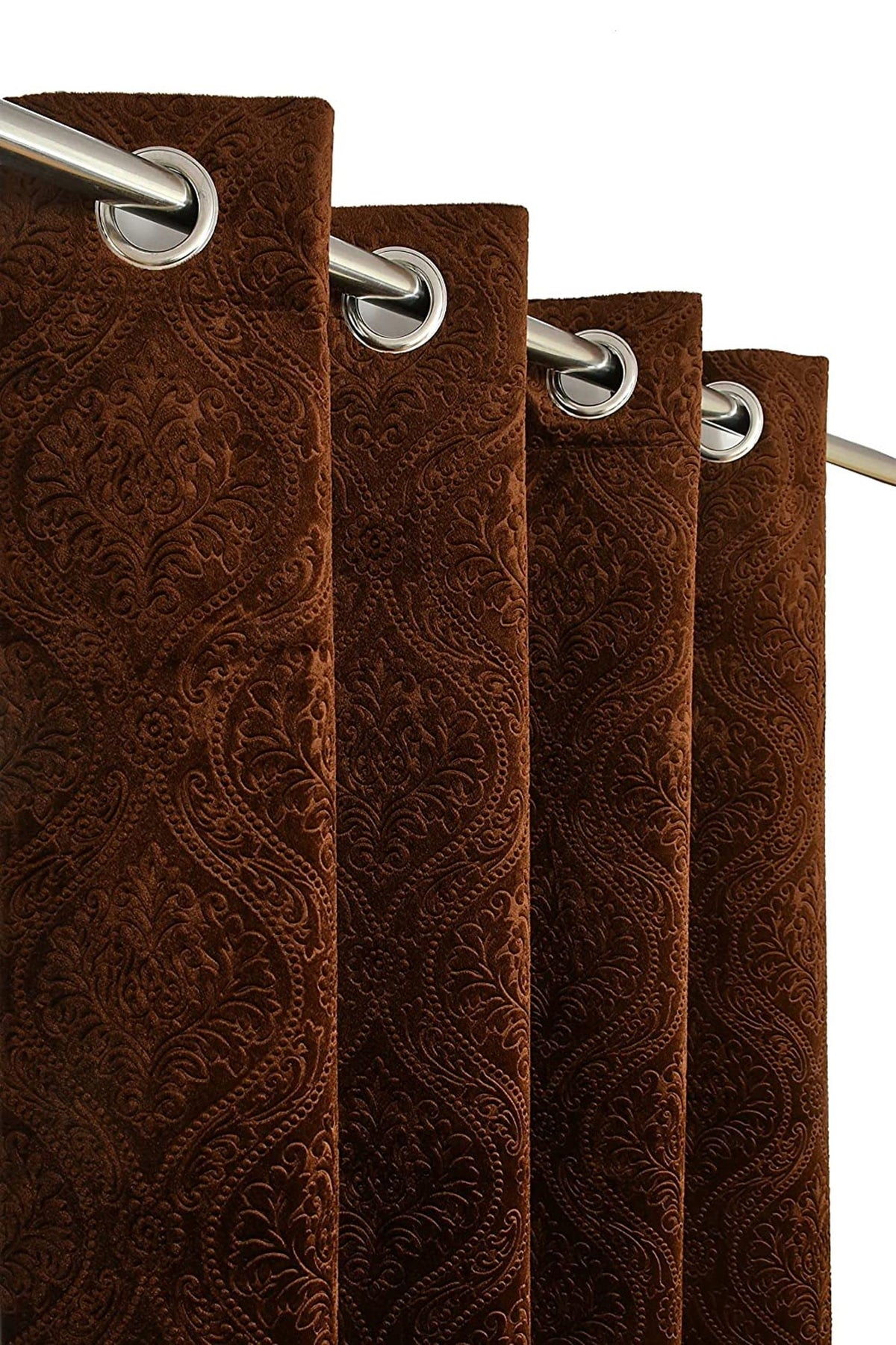 Kiara Creations Velvet Emboss Damas Room Darkening Grommet Curtains for Window 5 Feet (Pack of 2) Brown