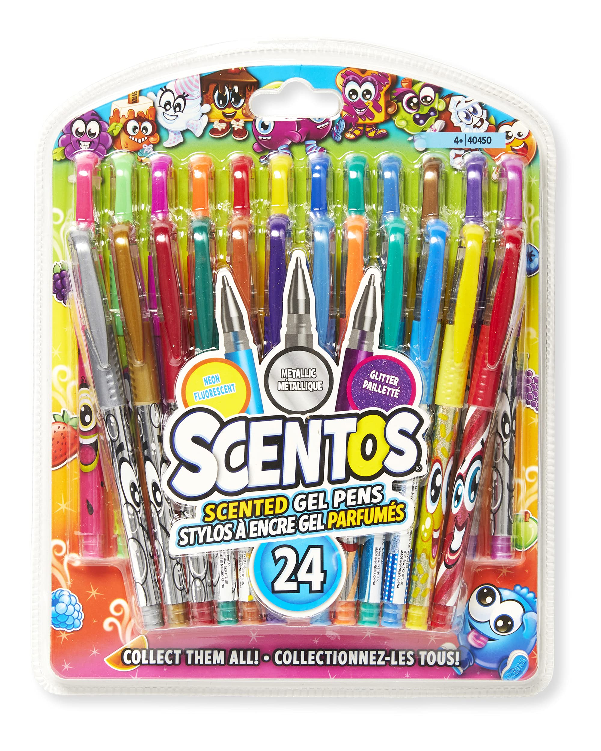 Scentos Scented Gel Pens For Kids - Assorted Colorful Pens - Fine Point Gel Pen Set - For Ages 3 And Up - 24 Count