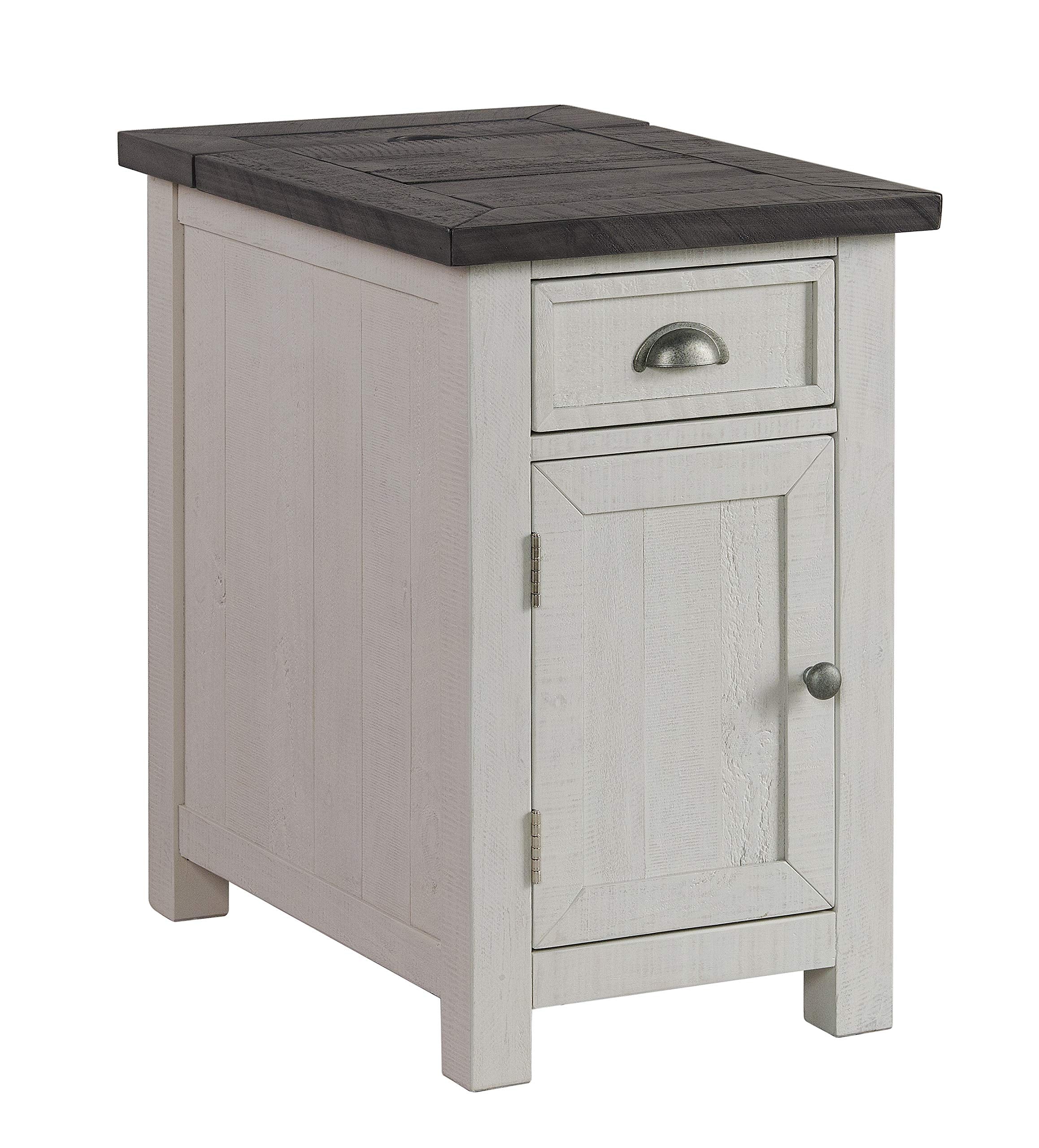 Martin Svensson Home Monterey Chairside Table - White With Grey Top - Coastal Multi-Use Table With Built-In Outlets And Drawers For Bedroom Or Living Room