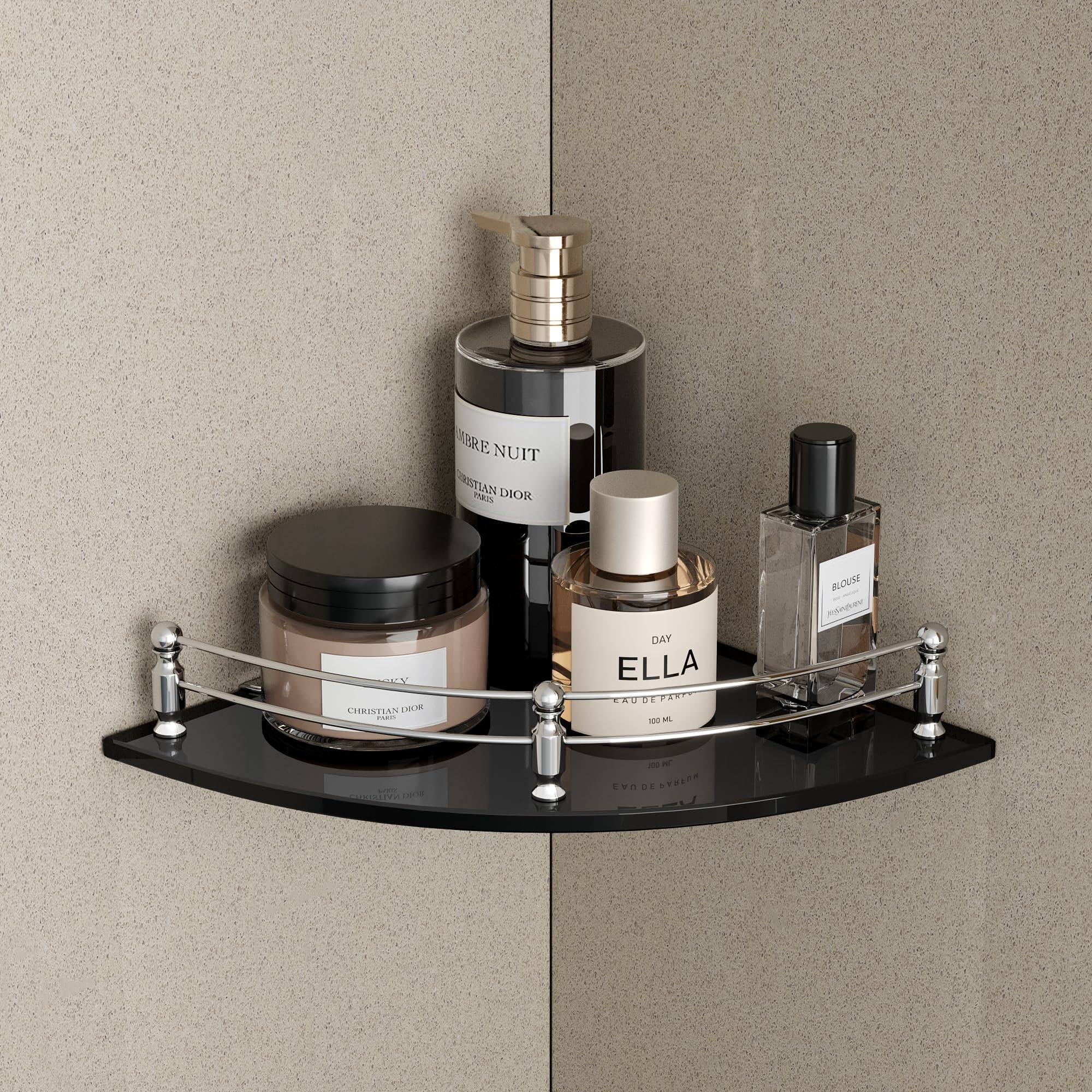 Usf Bath Accessories Elegant 8Mm Glass Bathroom Corner Shelf Wall Mounted | Corner Shelves| Weight Bearing Upto 10 Kg | Bathroom