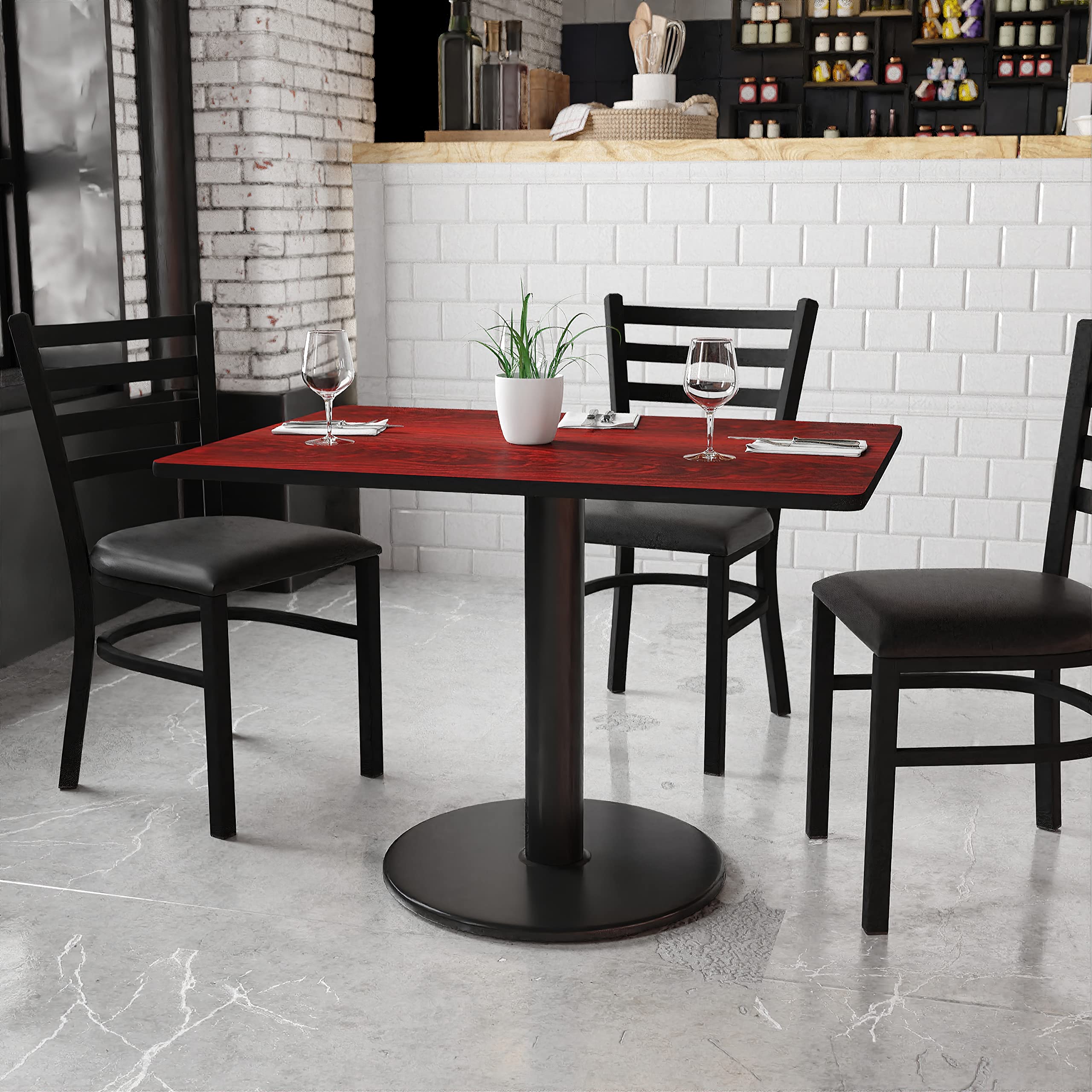 Flash Furniture 30'' X 42'' Rectangular Mahogany Laminate Table Top With 24'' Round Table Height Base