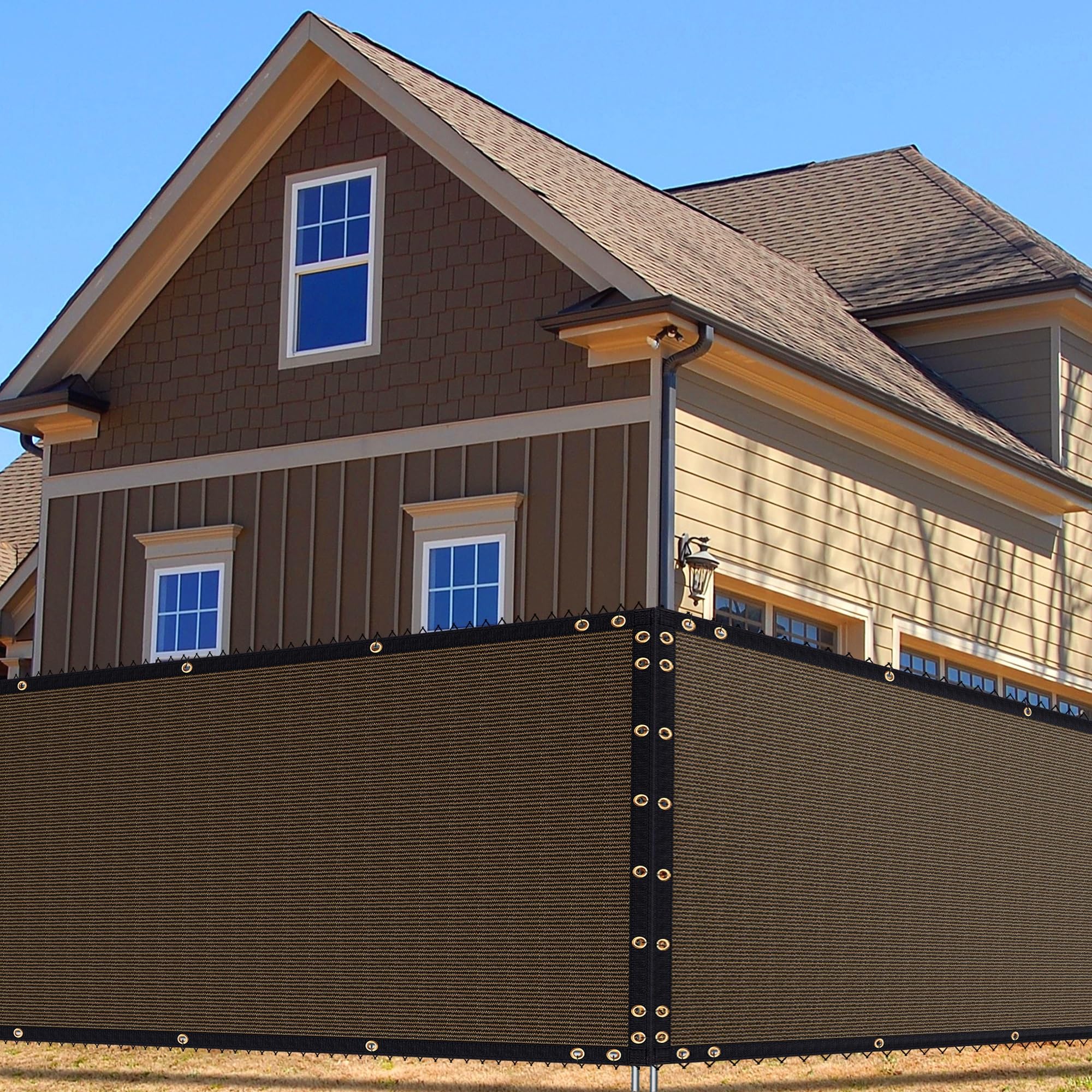 4' X 50' Heavy Duty Privacy Screen Fence, 90% Blockage Brown Mesh Shade Net Cover With Brass Grommets For Garden, Yard, Wall, Ba