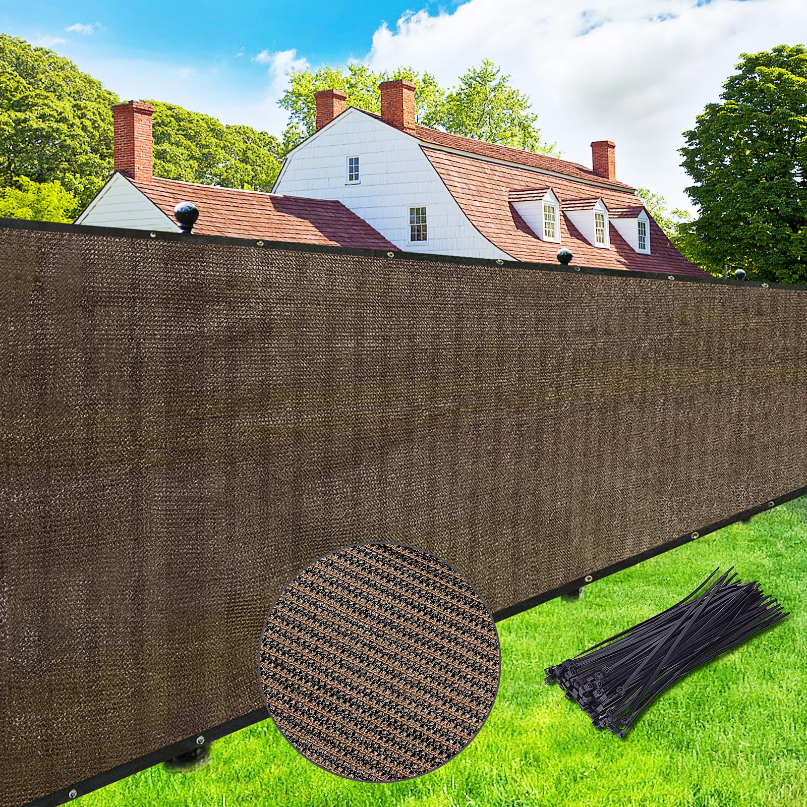 Upgrade Privacy Screen Fence 6' X 50' Commercial Shade Cover With Brass Grommets Heavy Duty Perfect For Outdoor Back Yard-Mocha,