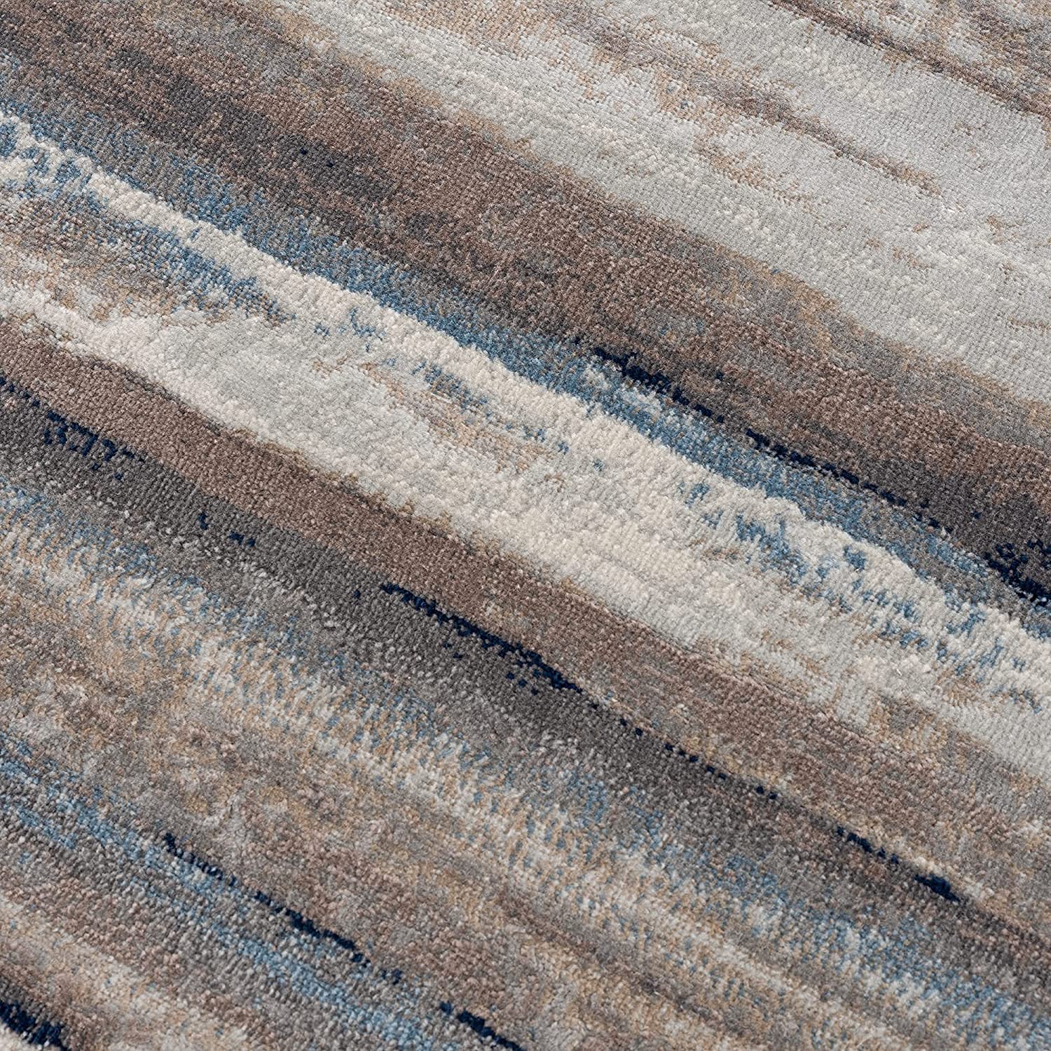 HomeRoots 100% Polypropylene 2’ x 8’ Blue and Beige Distressed Stripes Runner Rug