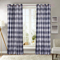 Decotex 2 Piece Courtyard Plaid Buffalo Checkered Grommet Window Curtain Treatment Panel Drapes (2 Panels 53 X 84, Navy Blue/Bei