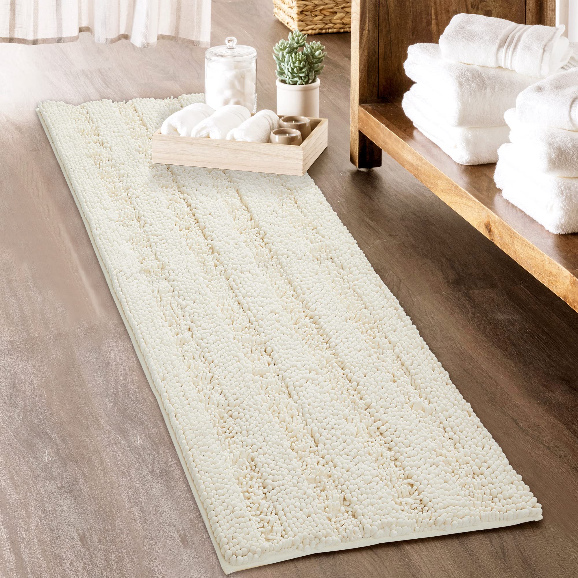 KGORGE Bath Mat for Bathroom - White Super Soft Shower Rug Non-Slip Washable Absorbent Quick Drying Chenile Bathtub Floor Carpet