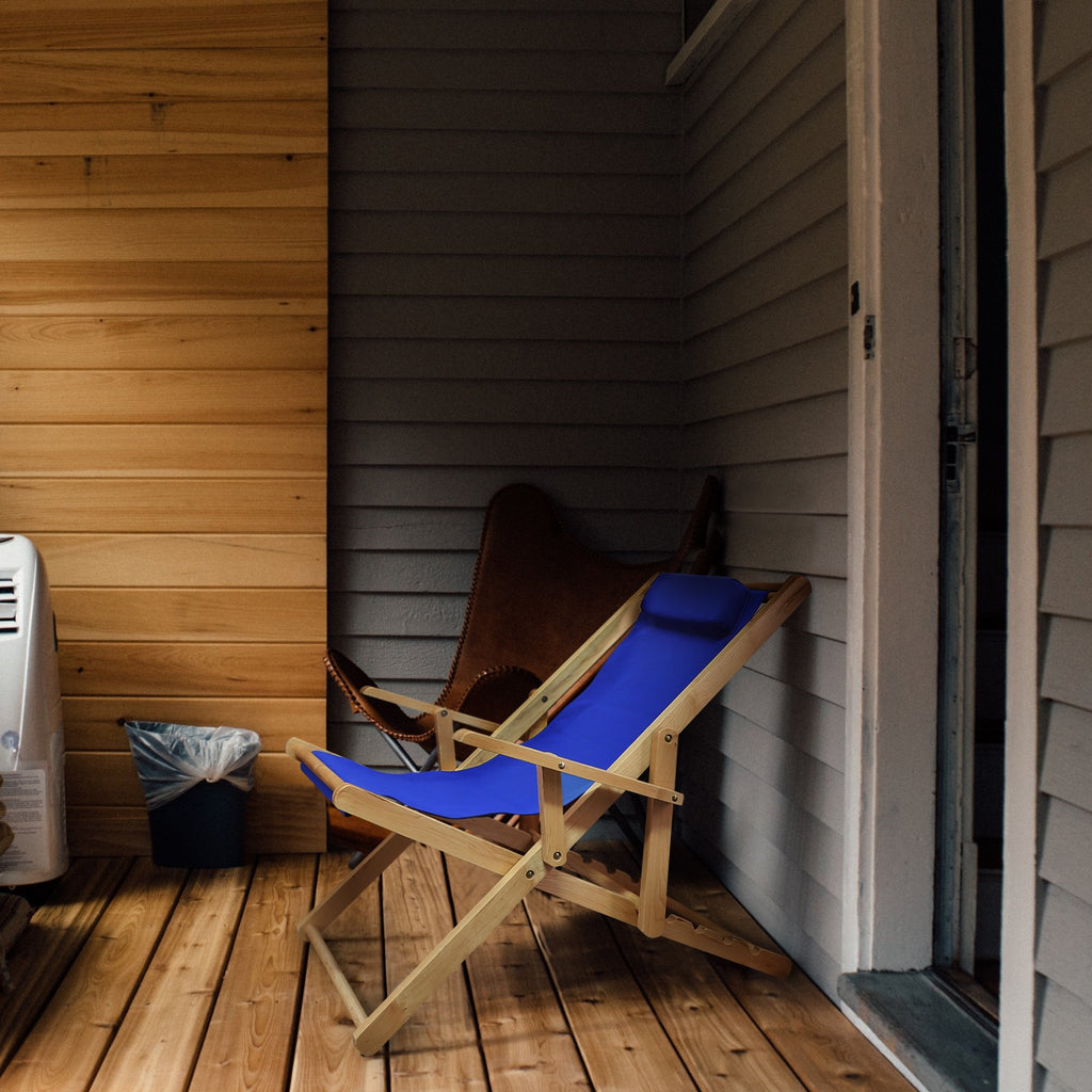 Casual Home Adjustable Sling Chair Natural Frame, Royal Blue Canvas