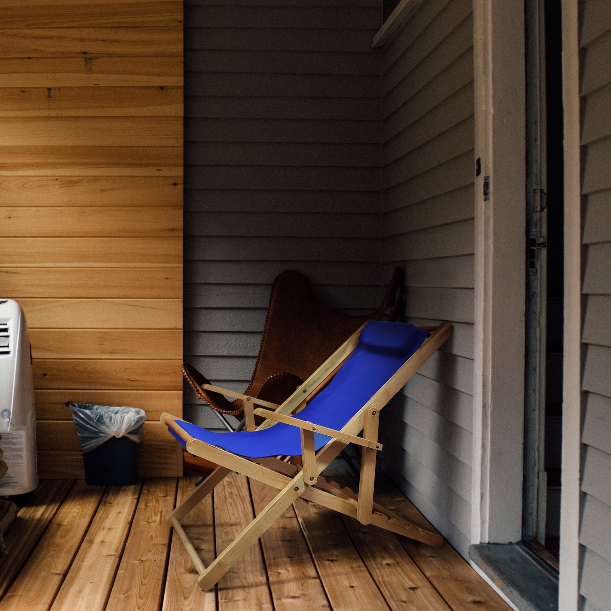 Casual Home Adjustable Sling Chair Natural Frame, Royal Blue Canvas