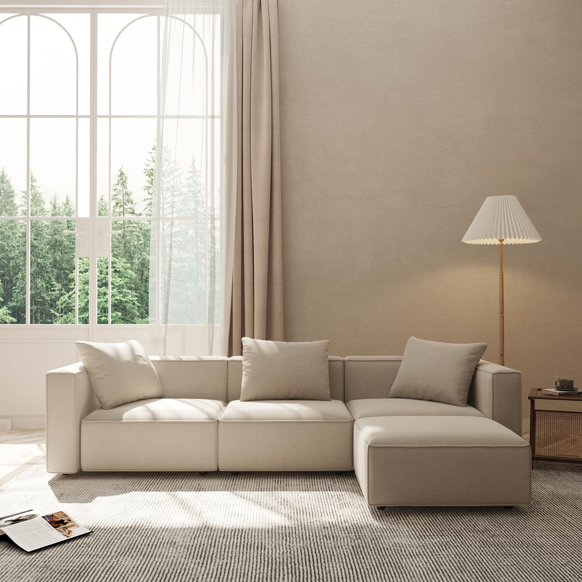 Acanva Luxury Modular Sectional Living Room Sofa Set, Modern Minimalist Style Couch With Ottoman And Chaise, U-Shape, Linen-Like