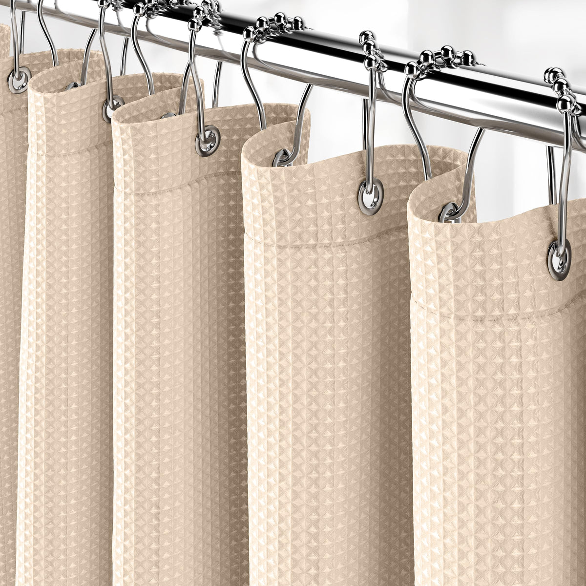 Neaterize Extra Long Shower Curtain For Bathroom Cream - Hotel Style Black Shower Curtains With Waffle Design, 72X84 Inches- Clo