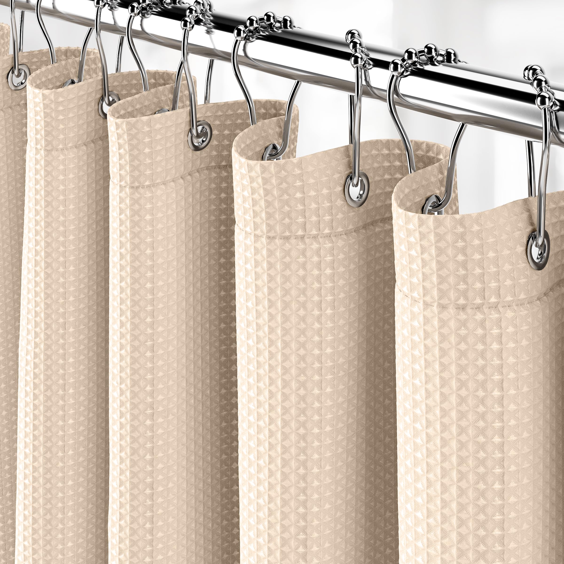 Neaterize Extra Long Shower Curtain For Bathroom Cream - Hotel Style Black Shower Curtains With Waffle Design, 72X84 Inches- Clo