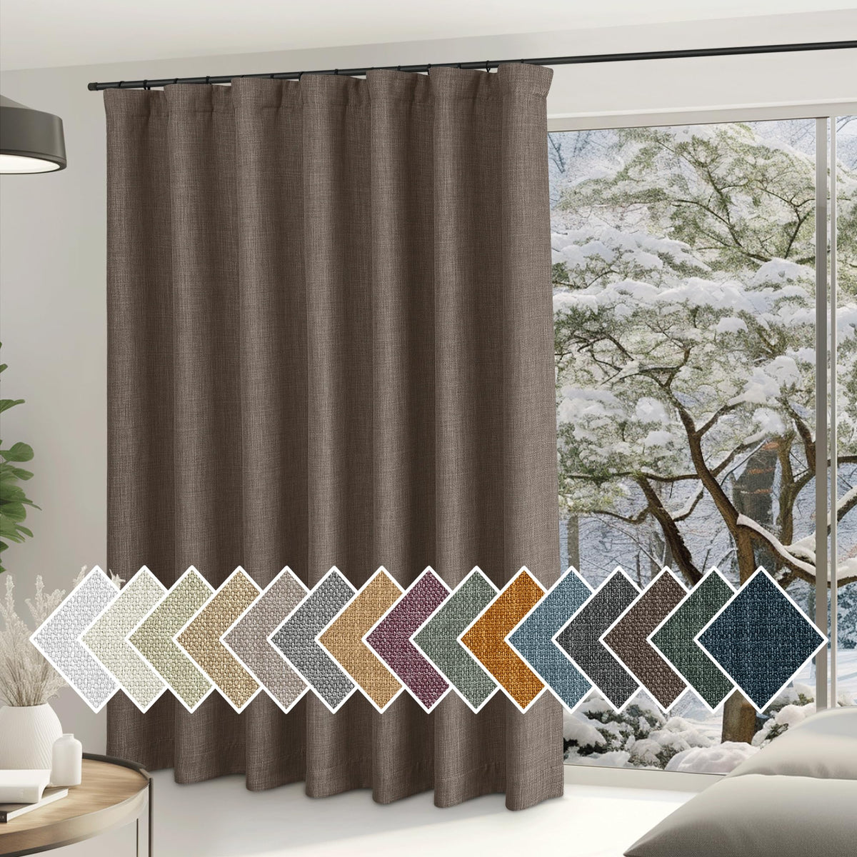 Nicetown Faux Linen Brown Blackout Curtains For Sliding Glass Door, Hook Belt/Rod Pocket/Back Tab Primitive Sound Reducing Therm