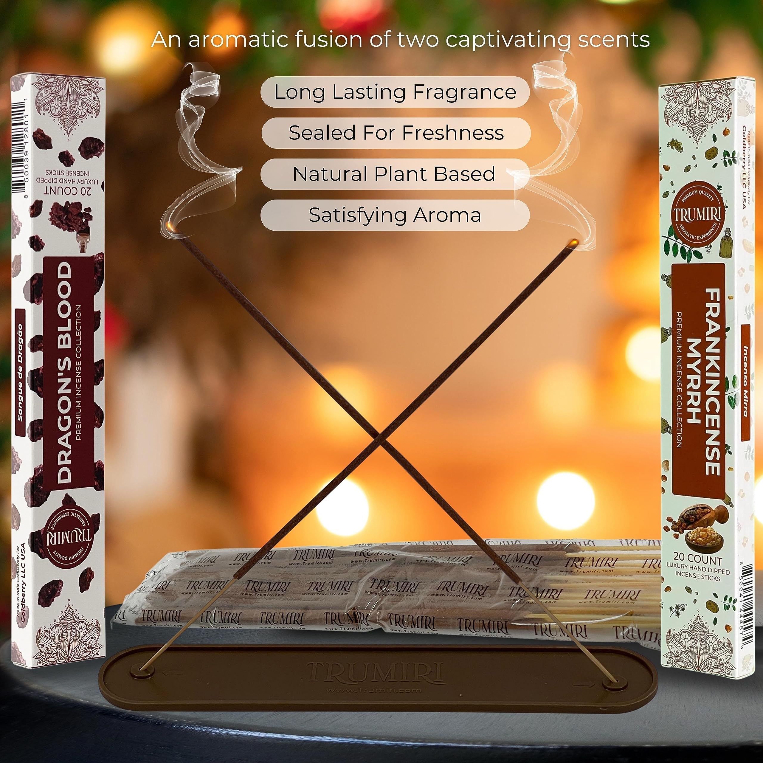 Trumiri Incense Sticks - Combo Pack Of 40 Insence-Sticks - 20 Dragons Blood + 20 Frankincense Myrrh - Insenses - Insents - Incen