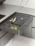 Kitchen Drawer Organiser Tray, Grey Plastic Cutlery Holder, 9 Compartments