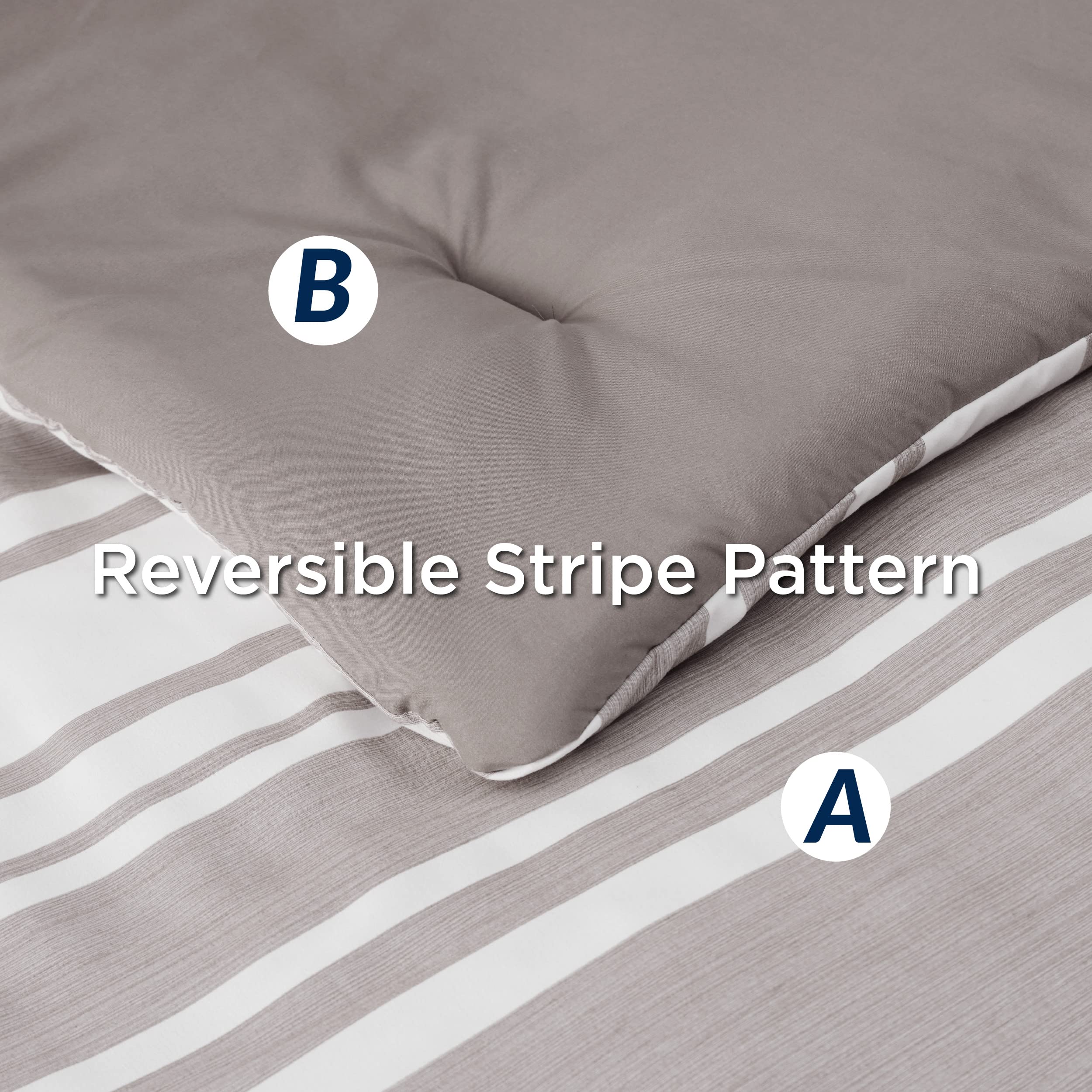 Bedsure Bed In A Bag Twin Size 5 Pieces, Warm Taupe White Striped Bedding Comforter Sets All Season Bed Set With 1 Pillow Sham, Flat Sheet, Fitted Sheet And 1 Pillowcase