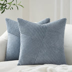 Topfinel Dusty Blue Throw Pillow Covers 18X18 Set Of 2, Soft Corduroy Couch Decorative Pillow Covers Windmill Textured Striped P