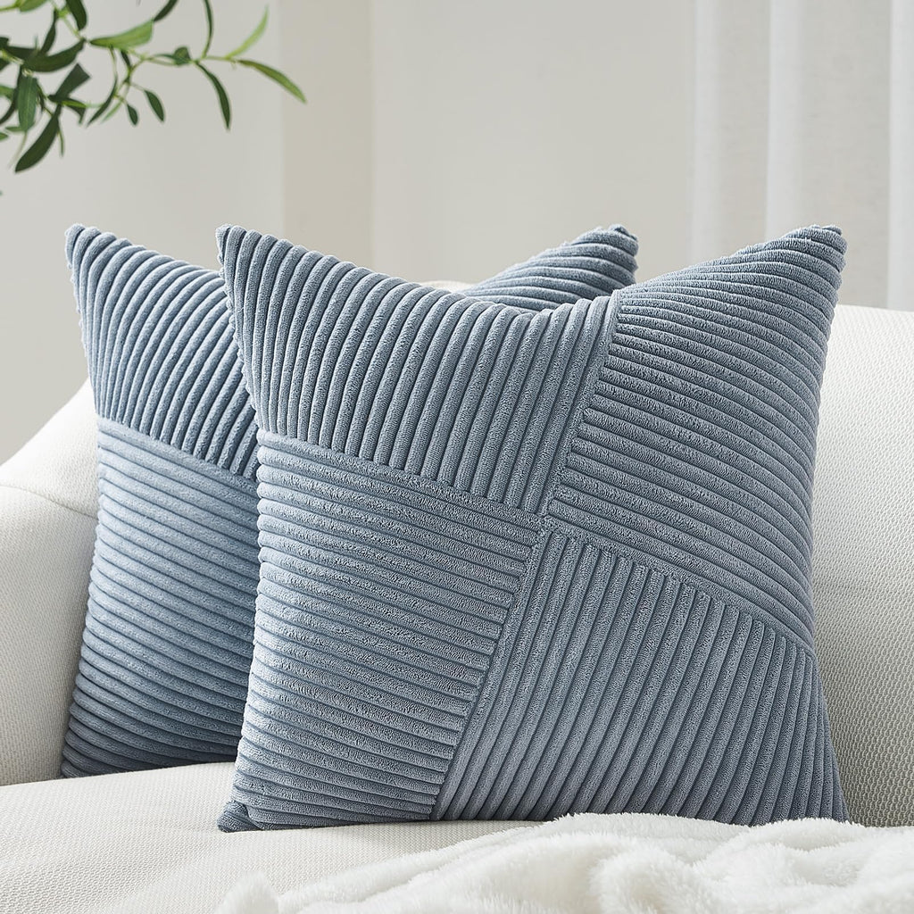 Topfinel Dusty Blue Decorative Throw Pillow Covers 12X12 Set Of 2, Soft Corduroy Small Couch Pillow Covers Windmill Textured Str
