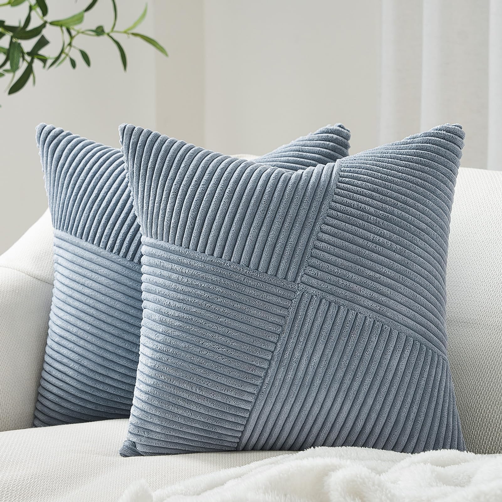 Topfinel Dusty Blue Decorative Throw Pillow Covers 12X12 Set Of 2, Soft Corduroy Small Couch Pillow Covers Windmill Textured Str