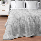 Pavilia Light Gray Fluffy Throw Blanket For Couch, Twin Bed, Fuzzy Blanket For Women Men, Furry Plush Warm Blanket Bed Sofa, Sup