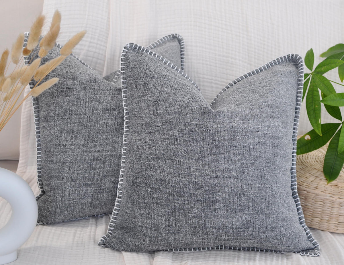 22X22 Pillow Covers Set Of 2 Grey Soft Textured Chenille, Comfy Cozy Large Cushion Covers For Couch Pillows Gray, Modern Decor S