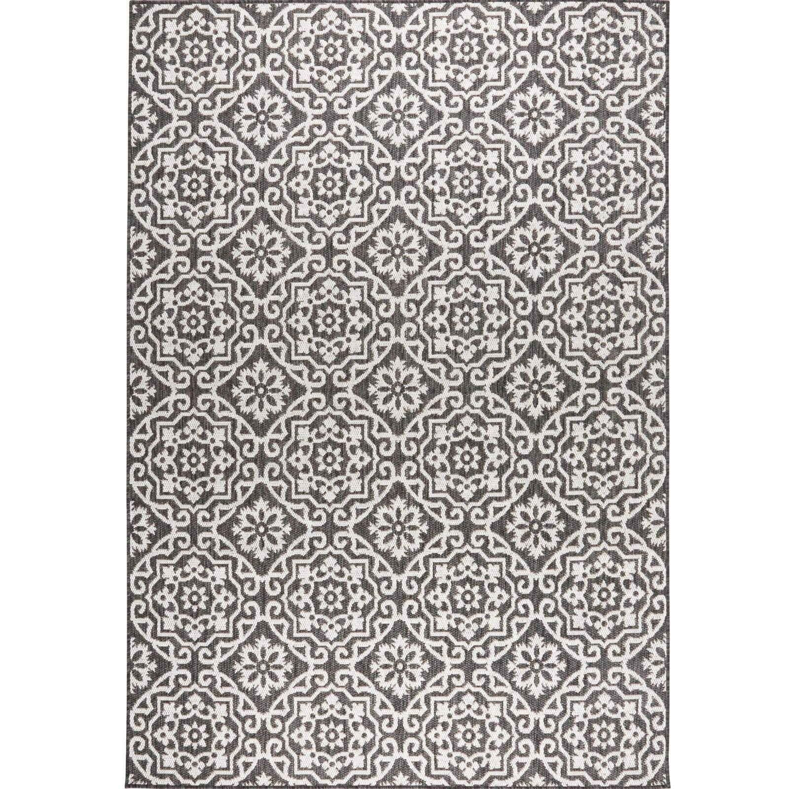 Nicole Miller New York Patio Country Danica Transitional Geometric Indoor/Outdoor Area Rug, Black/Grey, 5'2'X7'2'