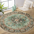 Castage Green Round Rug 4ft,Circle Washable Area Rugs for Bedroom Bathroom Entryway,Boho Vintage Bohemian Distressed Oriental Fl
