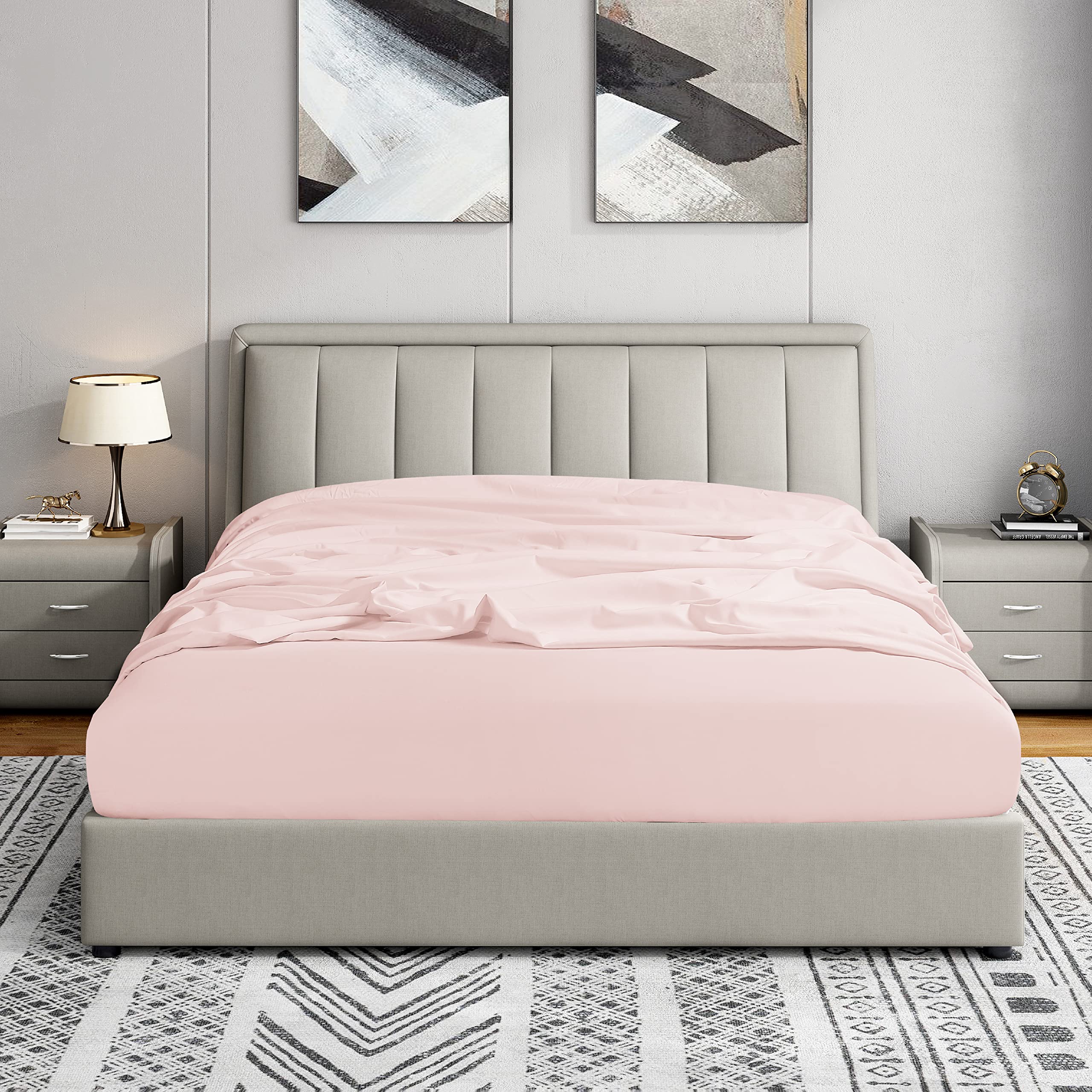 Cathay Home Full Fitted Sheet - Double Brushed Ultra Soft - Wrinkle & Fade Resistant - 14' Standard Pocket Fitted Sheet Only -