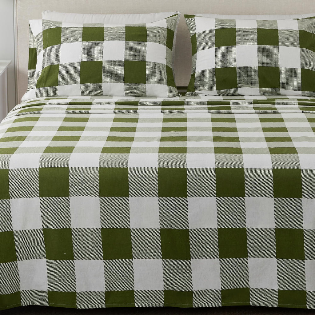 4 Piece 100% Turkish Cotton California King Green Printed Flannel Sheets Set | Deep Pocket, Soft Sheets | Warm, Double Brushed B