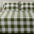 4 Piece 100% Turkish Cotton California King Green Printed Flannel Sheets Set | Deep Pocket, Soft Sheets | Warm, Double Brushed B