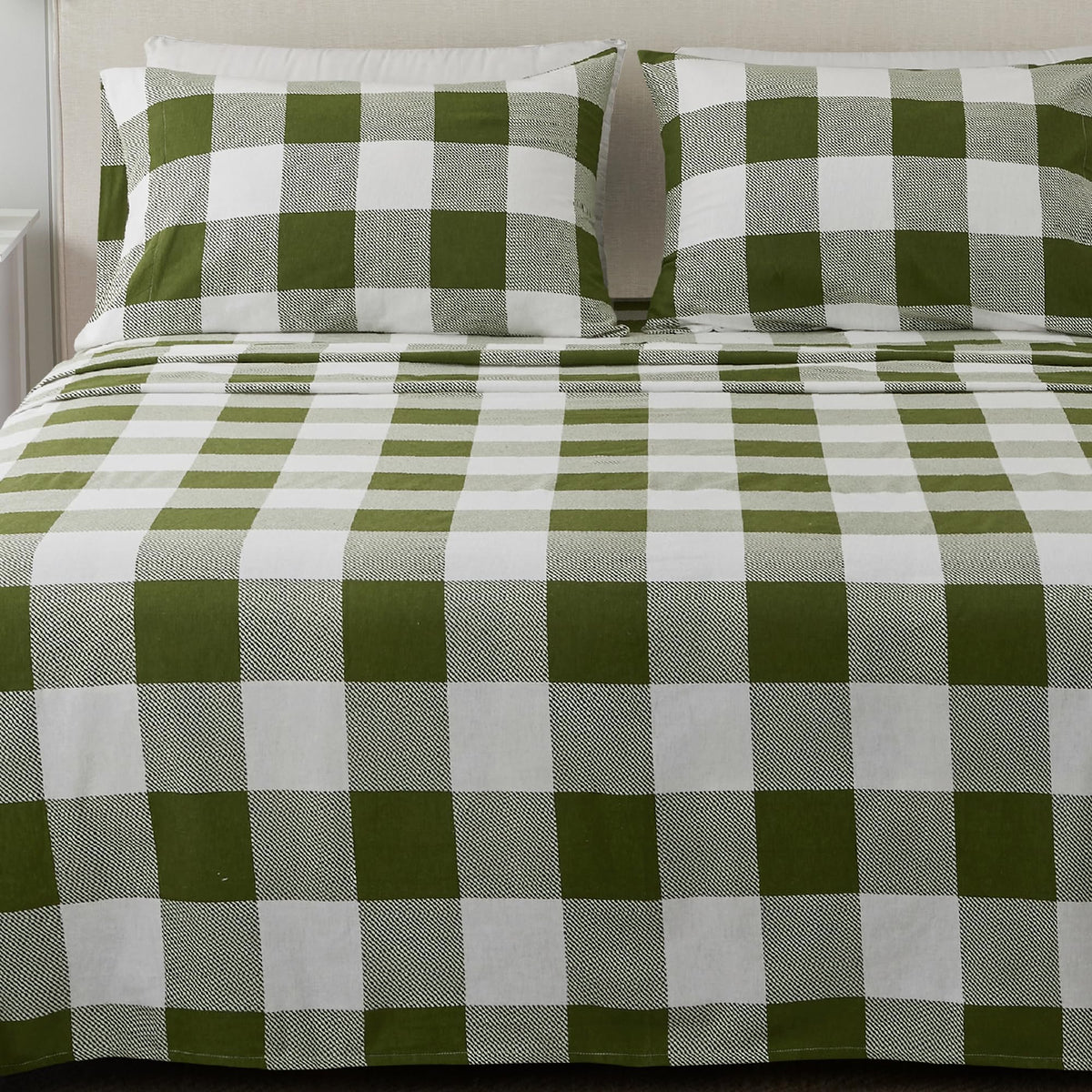 3 Piece 100% Turkish Cotton Twin Green Printed Flannel Sheets Set | Deep Pocket, Soft Sheets | Warm, Double Brushed Bed Sheets |
