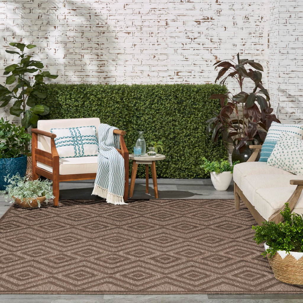 Nourison Versatile Modern Indoor/Outdoor Brown 9' X 12' Area Rug, Easy Cleaning, Non Shedding, Bed Room, Living Room, Dining Room, Backyard, Deck, Patio (9X12)
