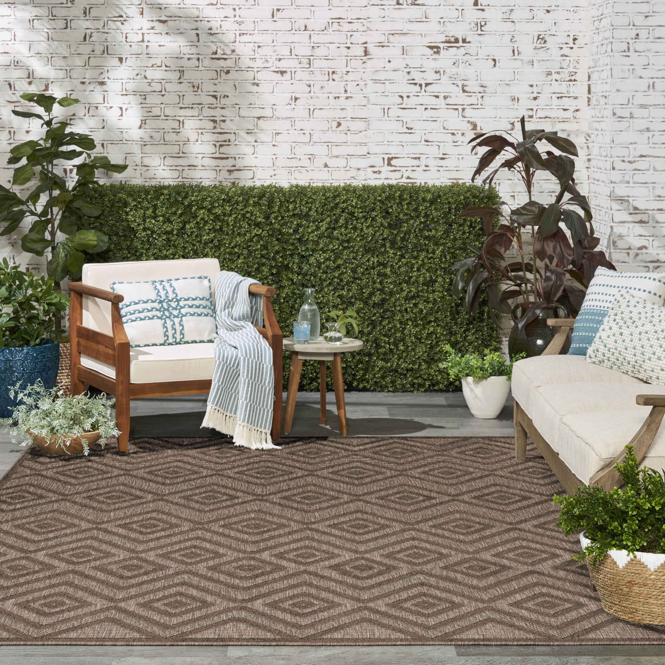 Nourison Versatile Modern Indoor/Outdoor Brown 9' X 12' Area Rug, Easy Cleaning, Non Shedding, Bed Room, Living Room, Dining Room, Backyard, Deck, Patio (9X12)