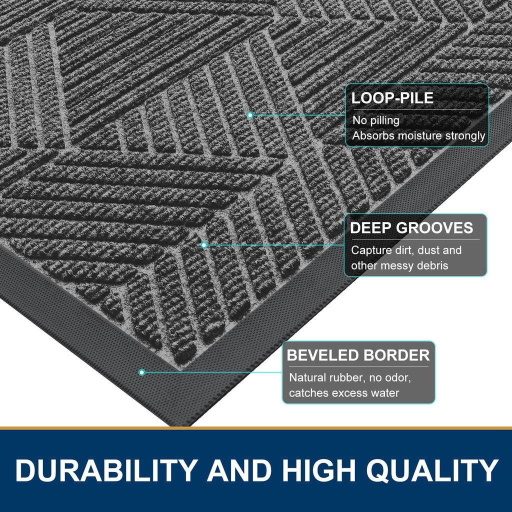 Smiry Front Door Mat Outside Entrance, Heavy Duty Natural Rubber Mat, Sturdy Trap Dirt And Moisture Indoor Outdoor Door Mat, Easy Clean Low Profile Doormat Outdoor Entrance, 36X24 Inch, Silver Grey