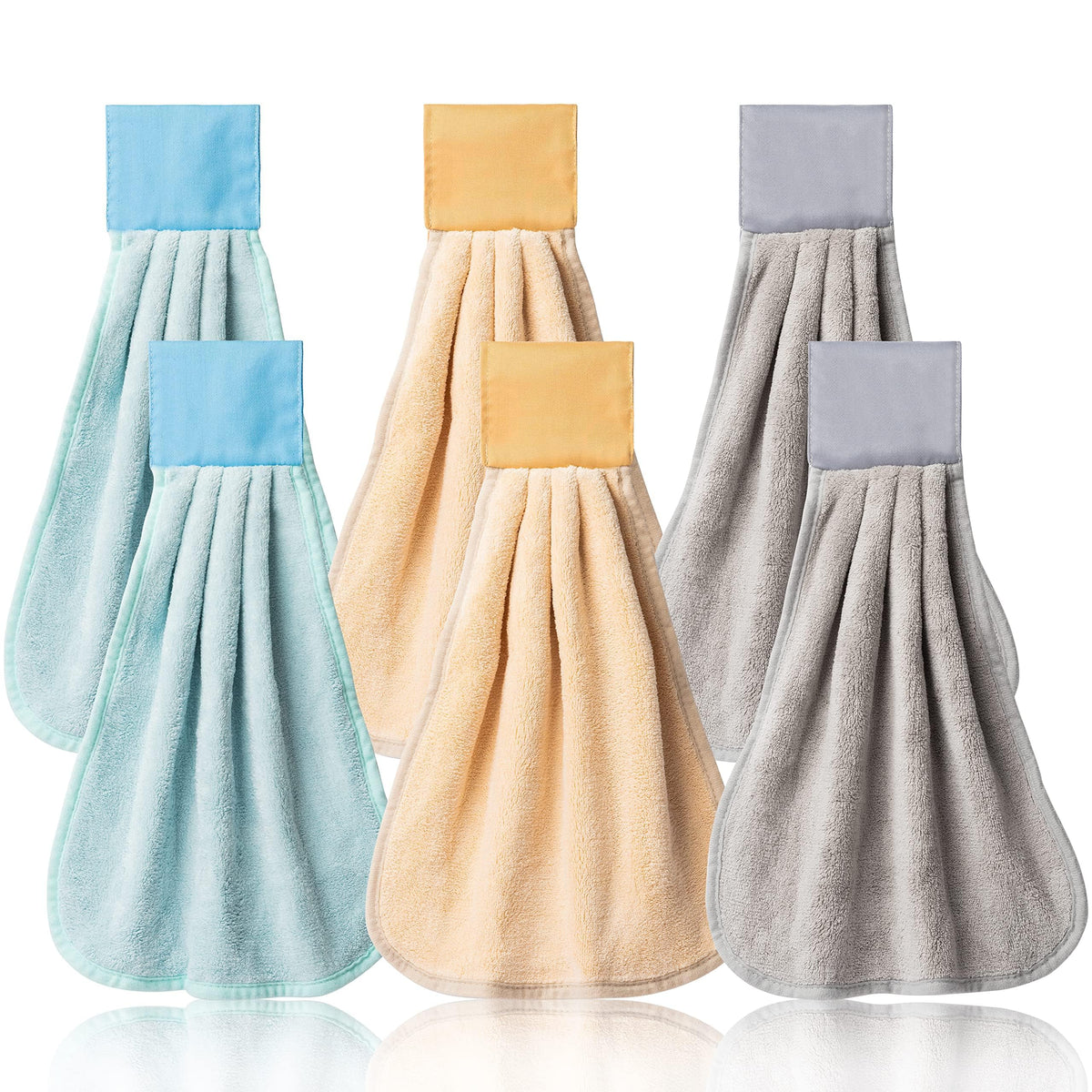 R HORSE 6Pcs Kitchen Hanging Towel Set Hand Hanging Towels with Hanging Loop Absorbent Coral Fleece Bathroom Hand Towel Soft Thi