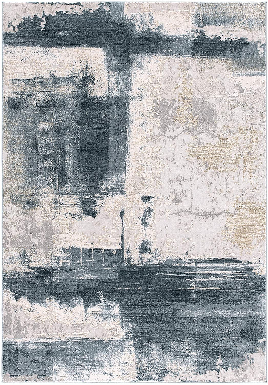 Homeroots Cream Blue 90% Olefin Heatset 10% Cotton 2?™ X 10?™ Cream And Blue Abstract Patches Runner Rug