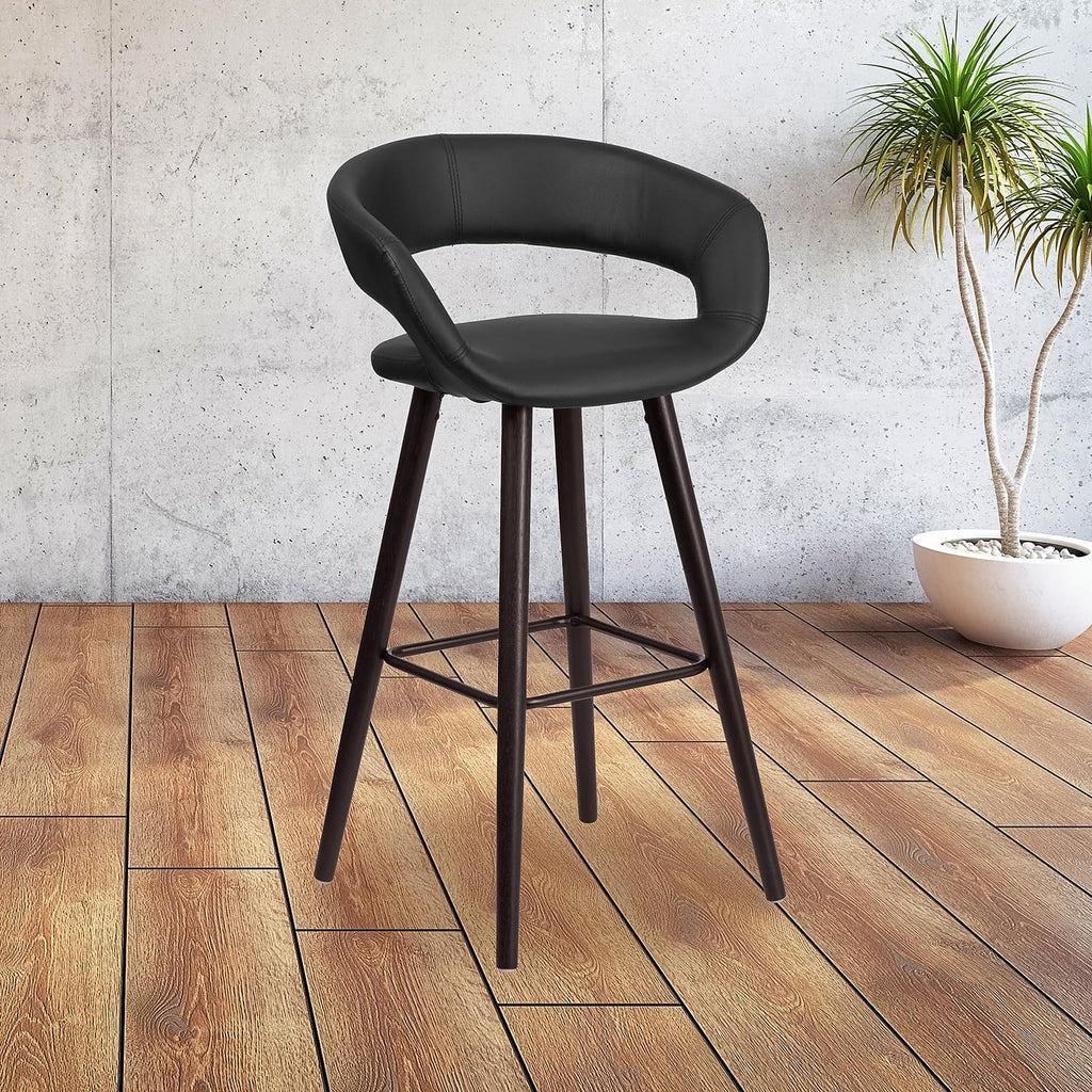 Flash Furniture Brynn Series 29'' High Contemporary Cappuccino Wood Barstool in Black Vinyl