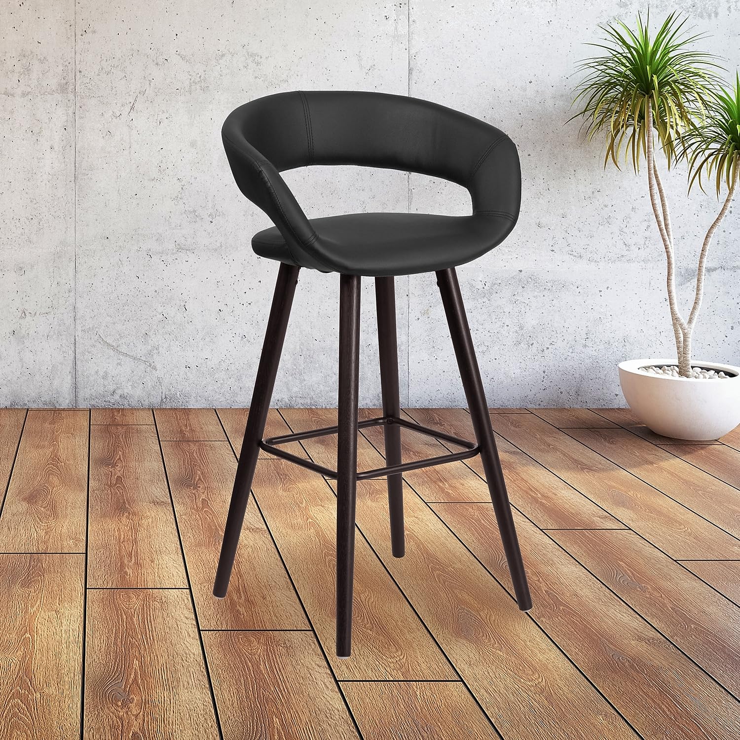 Flash Furniture Brynn Series 29'' High Contemporary Cappuccino Wood Barstool in Black Vinyl