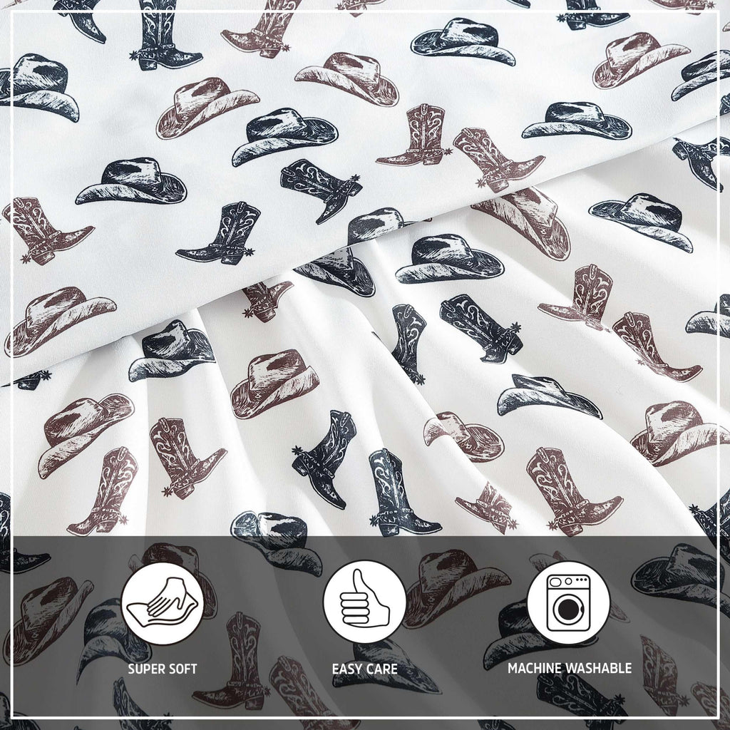 Wrangler - Sheet Set, Breathable & Wrinkle Resistant Bedding, Includes Matching Sham & Pillowcase, Yellowstone Inspired, Western Luxurious Bedding Set (Boots N Hats Black, Twin)