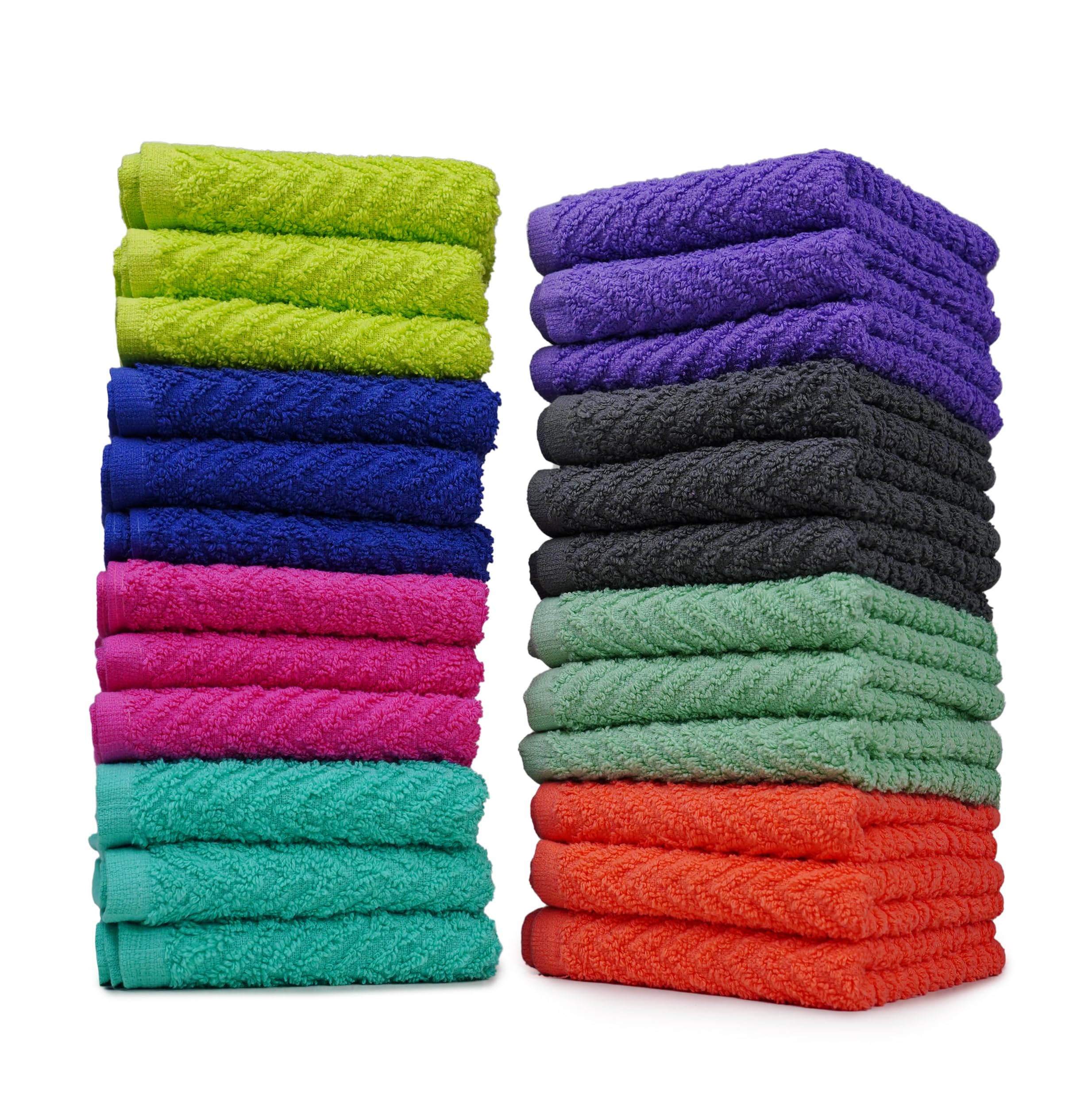 ZUPERIA Zigzag Wash Cloth -24 Pack -12'' x 12''- Highly Absorbent Soft Washcloths for Face, Gym Towels, Hotel Spa Quality, Reusa