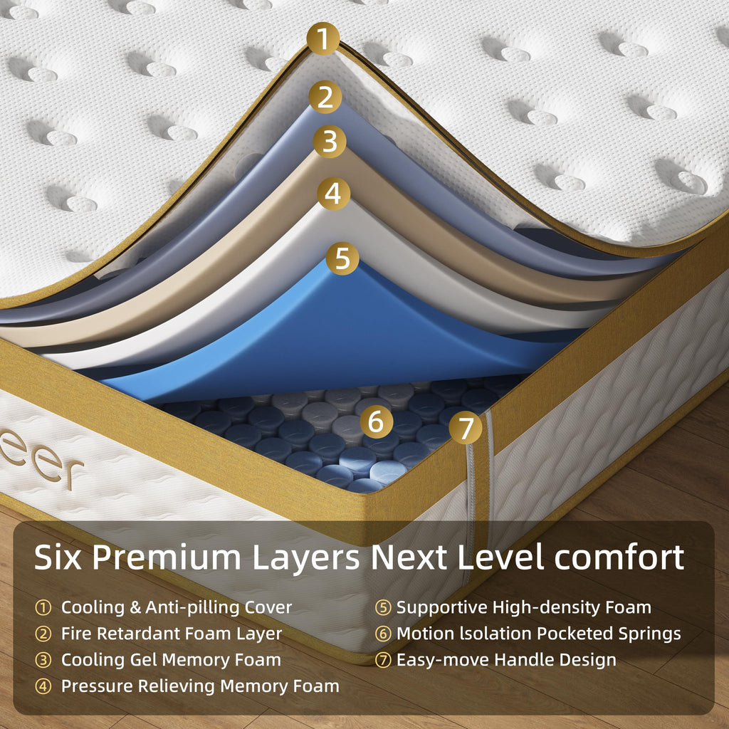 Naiveer Cooling Gel Memory Foam Hybrid Mattress King Size 14 Inch Medium Firm White