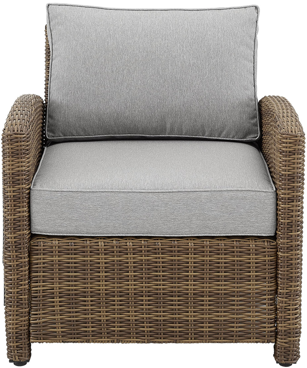 Crosley Furniture KO70023WB-GY Bradenton Outdoor Wicker Armchair Patio Chair for Porch, Balcony, Back Yard, Brown with Gray Cushions