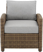 Crosley Furniture KO70023WB-GY Bradenton Outdoor Wicker Armchair Patio Chair for Porch, Balcony, Back Yard, Brown with Gray Cushions