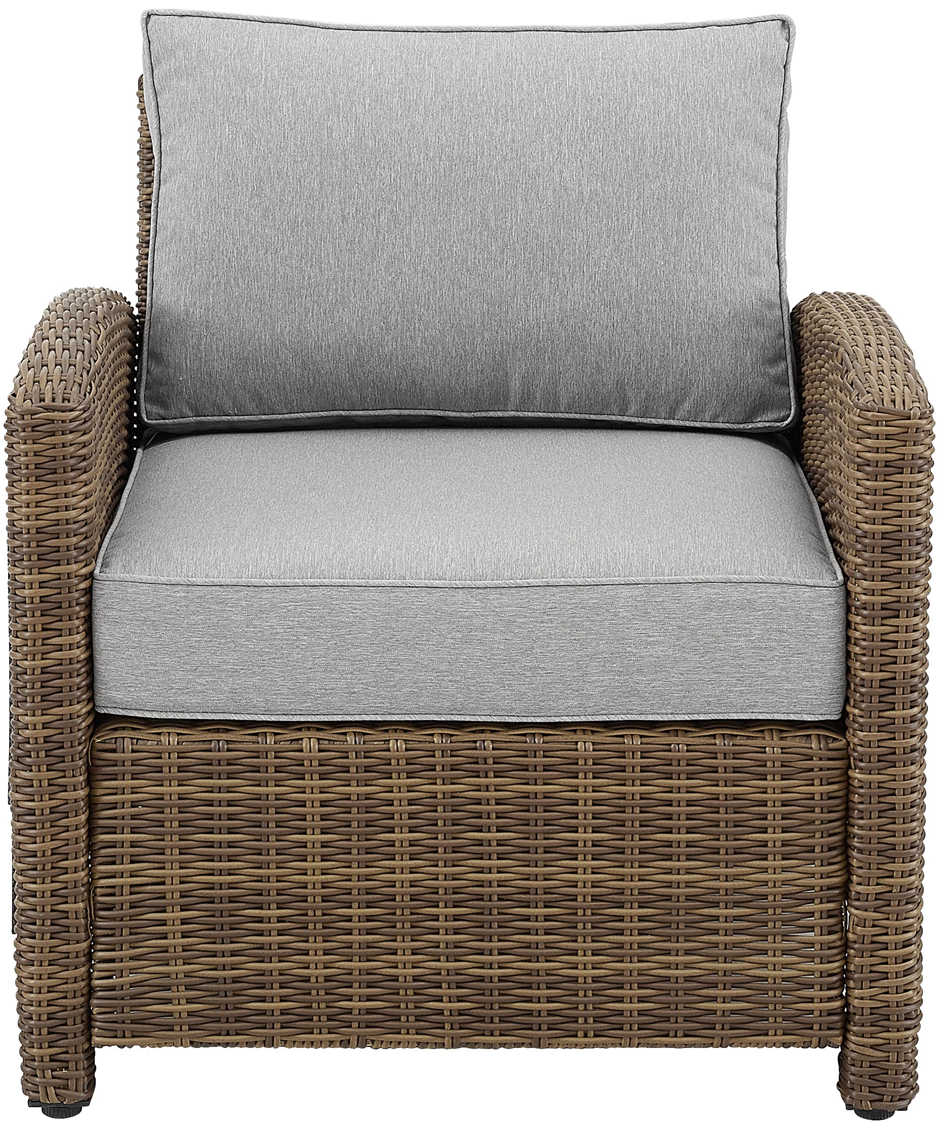 Crosley Furniture KO70023WB-GY Bradenton Outdoor Wicker Armchair Patio Chair for Porch, Balcony, Back Yard, Brown with Gray Cushions