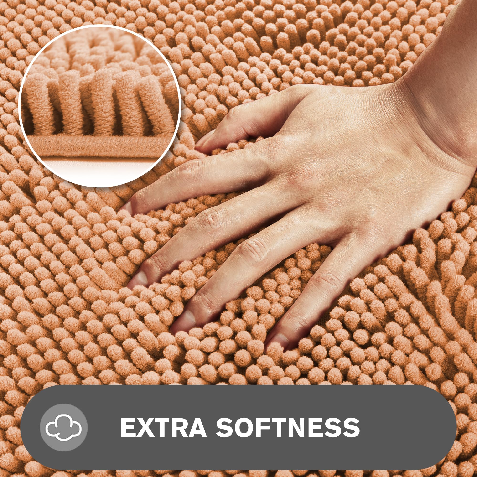 Pureswan Peach 47 X 17 Bathroom Rugs - Absorbent And Washable Bath Mat, Non-Slip, Thick Soft Chenille Bath Rugs For Bathroom Flo