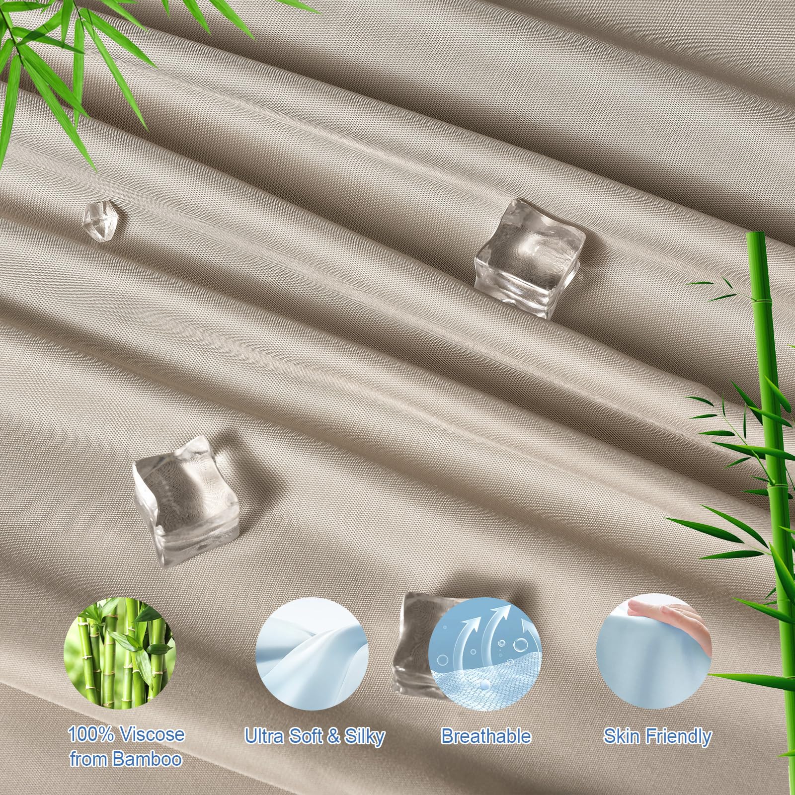 Phf 100% Rayon Derived From Bamboo Cooling Fitted Sheet Twin Size For Hot Sleeper,16'' Deep Pocket,2.5Cm Wider Strong Elastic Ba