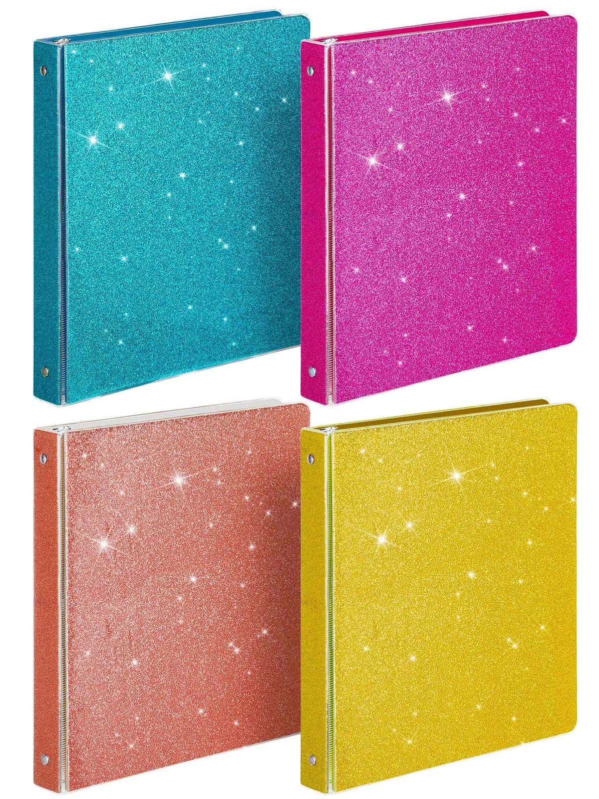 4 Pieces 3 Ring Binder Glitter 1 Inch Binder Organizer Cute Binders Office Accessories Round Ring Binders For Office, 11.61 X 10