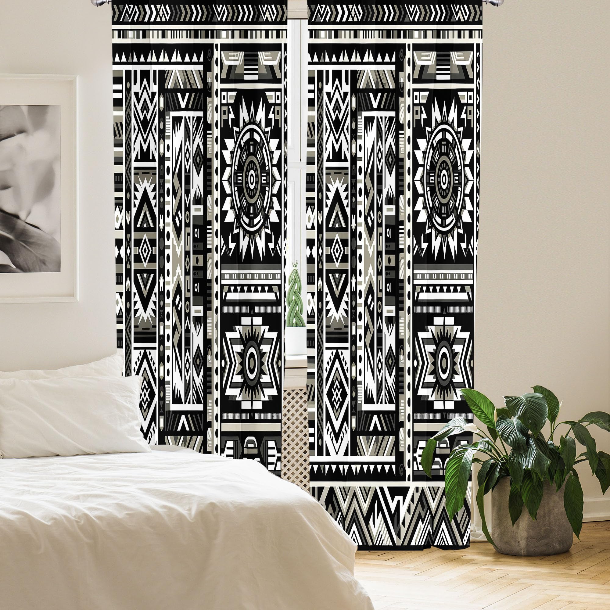 Ambesonne Southwestern Window Curtains, Monochrome Colors Design With Zigzags Arrows And Cultural Motifs, Lightweight Decor 2-Pa