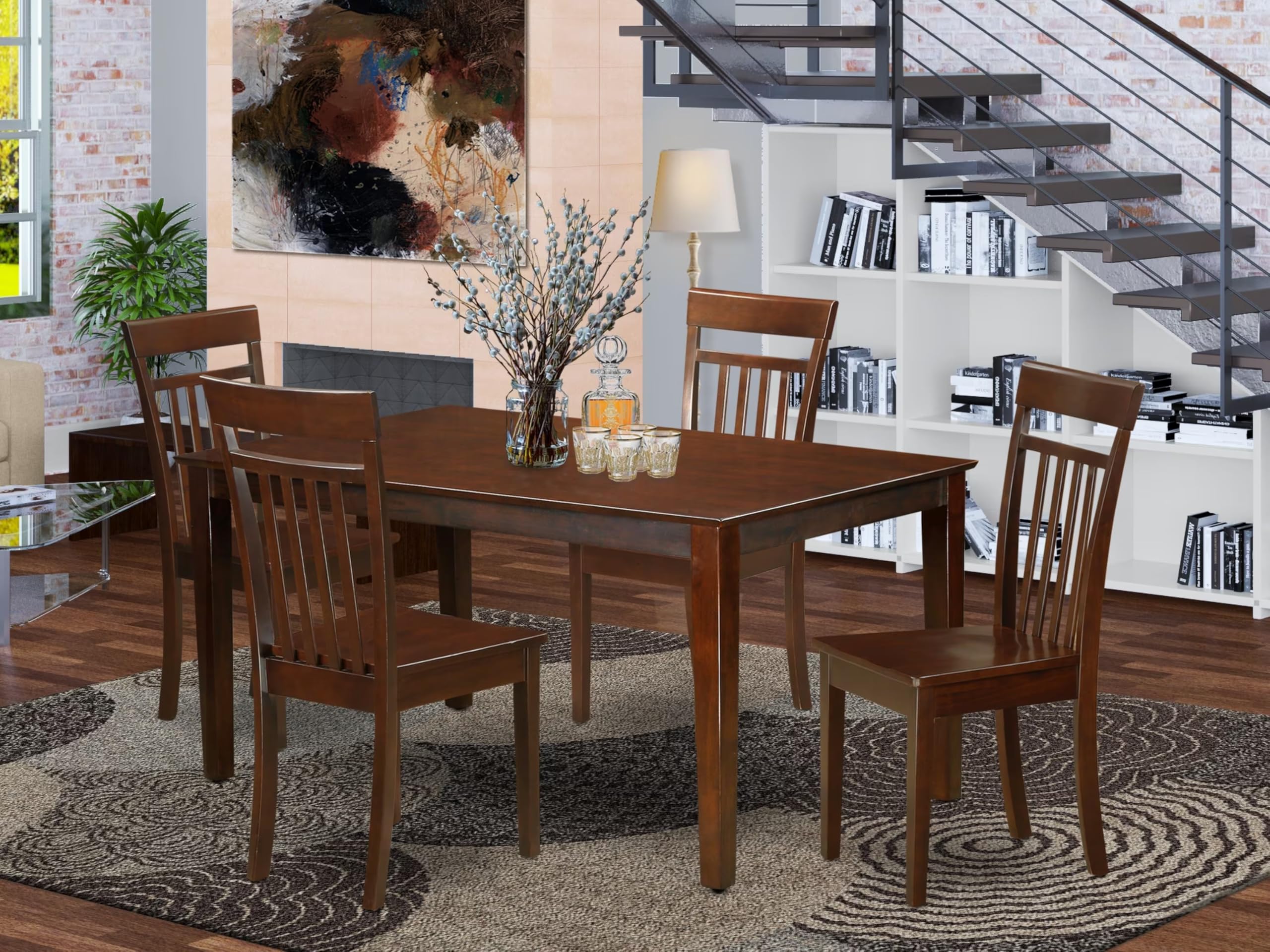 East West Furniture CAP5S-MAH-W 5 Piece Dinette Set for 4 Includes a Rectangle Dining Room Table and 4 Kitchen Dining Chairs, 36x60 Inch, Mahogany